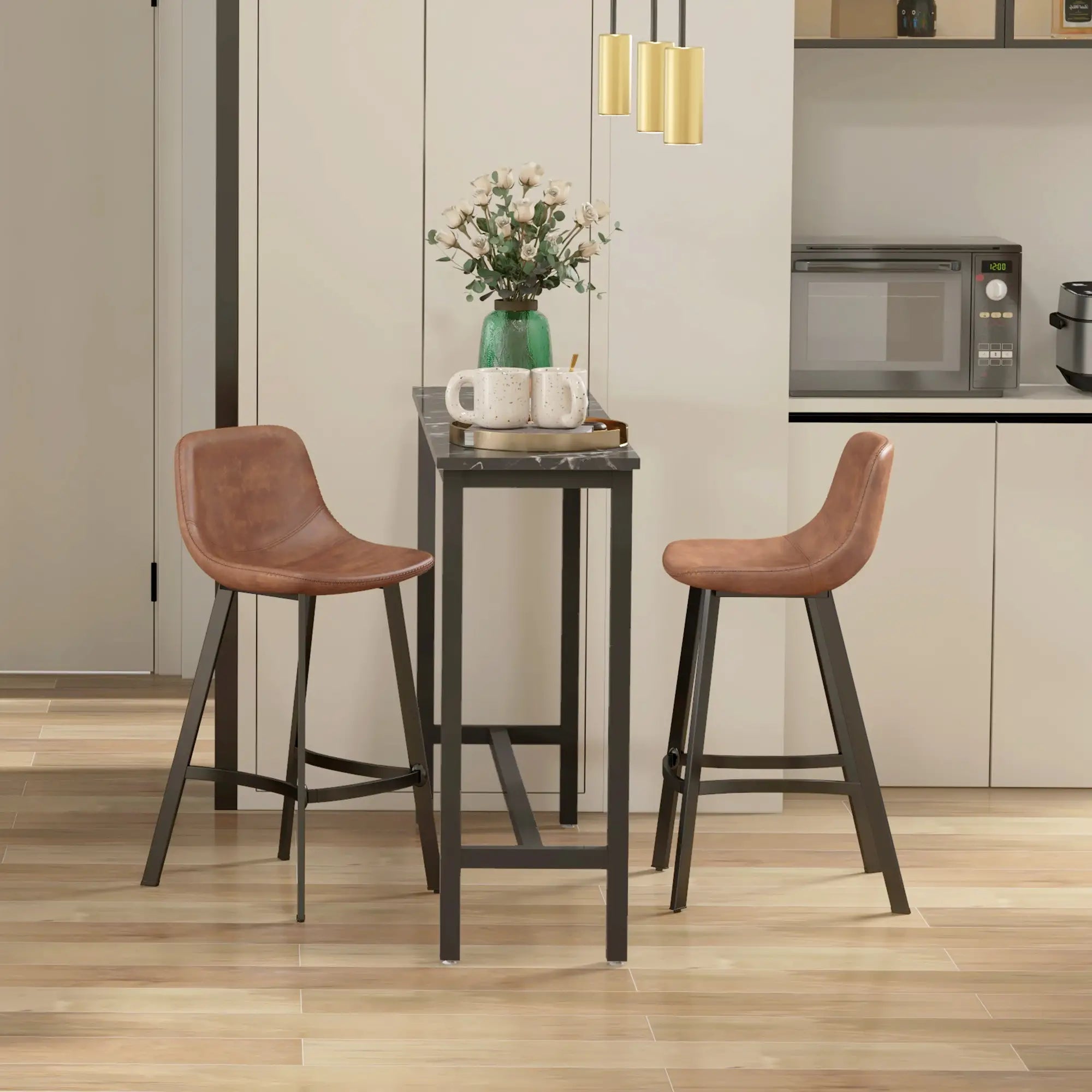 Counter Height Stools Set of 2, Upholstered Kitchen Stool with Back, Steel Legs Bar Stools at Gallery Canada