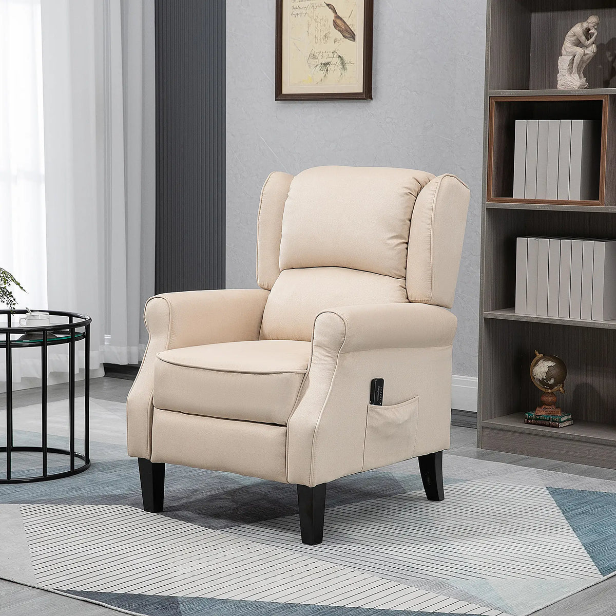 Massage Recliner Chair, Suede Wingback with Footrest, Wood Legs, Remote, Beige Single Sofas at Gallery Canada