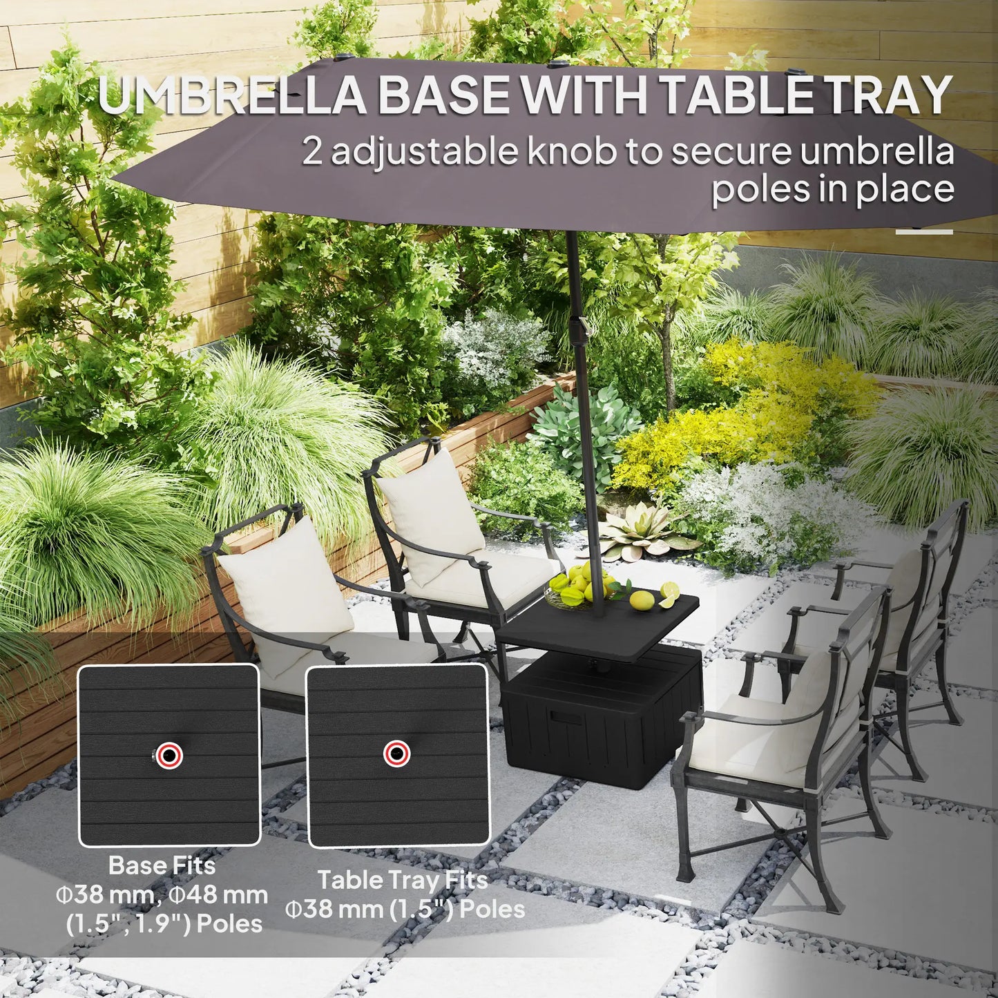 Heavy Duty Umbrella Base with Wheels, Table Tray, 176lbs, Black Umbrella Bases at Gallery Canada