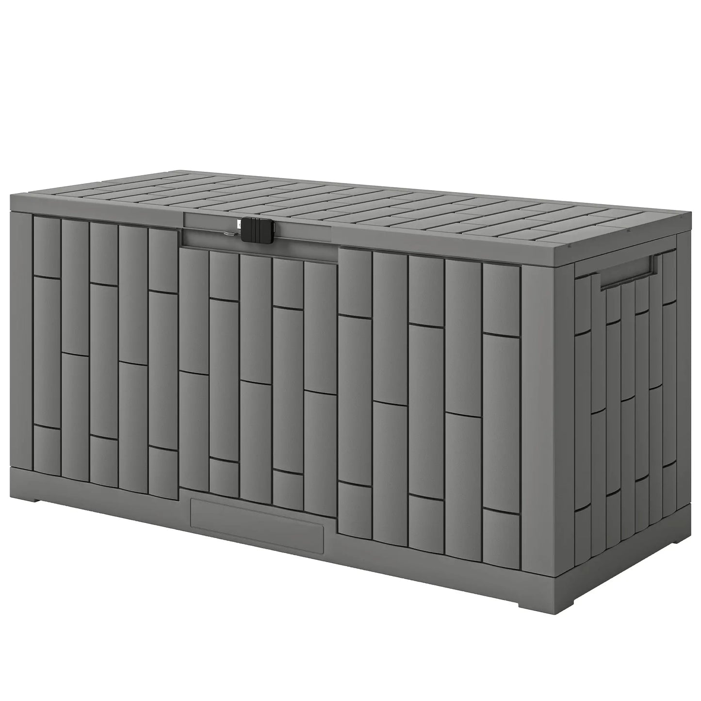 80 Gallon Resin Deck Box, Lockable Outdoor Storage, Splash And UV Resistant Patio Storage Boxes Grey Wood Effect at Gallery Canada
