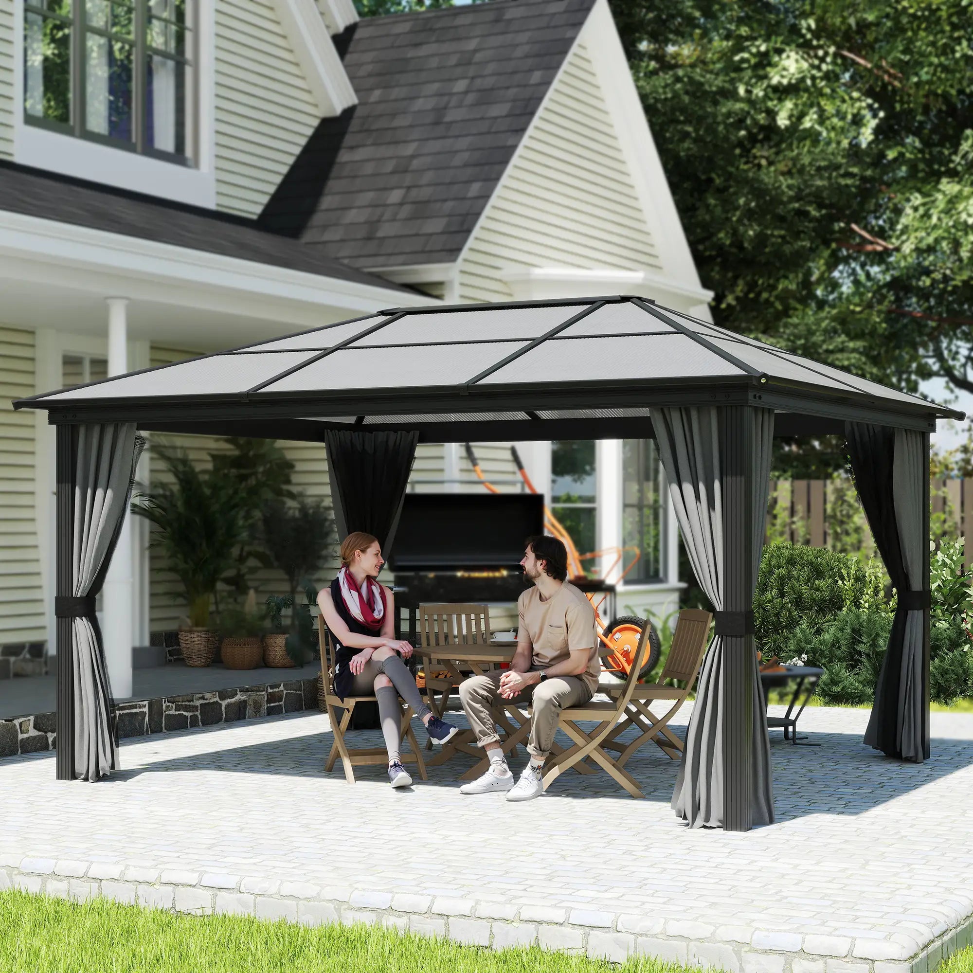 12' x 15' Hardtop Gazebo, Polycarbonate Roof, Aluminum Frame, Dark Grey Gazebos at Gallery Canada