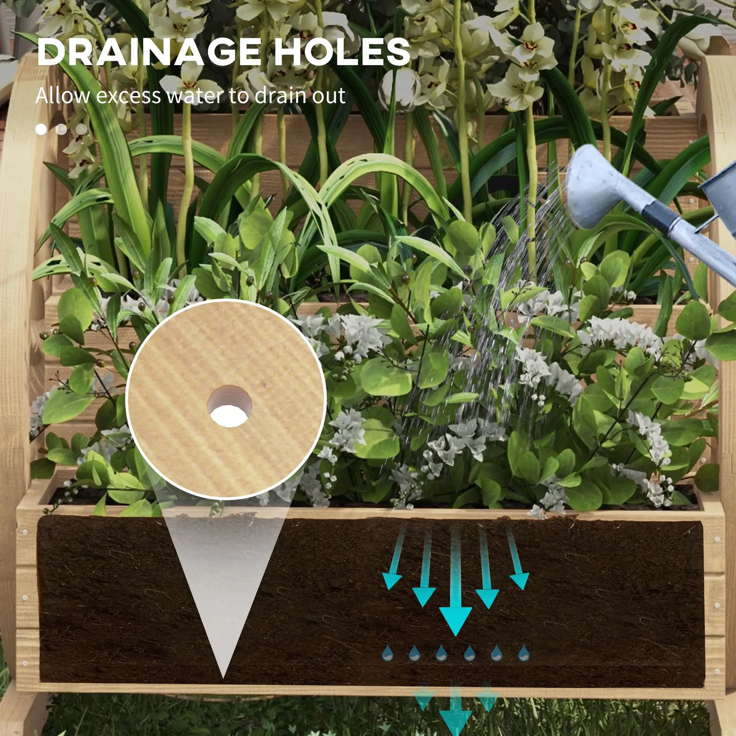 Wooden Wagon Planter Box, 3-Tier Raised Garden Bed, 24" x 24" x 22", Natural