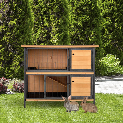 48" 2-Floor Rabbit Hutch, Wooden Pet House, Metal Frame Bunny Cage Rabbit Hutch at Gallery Canada