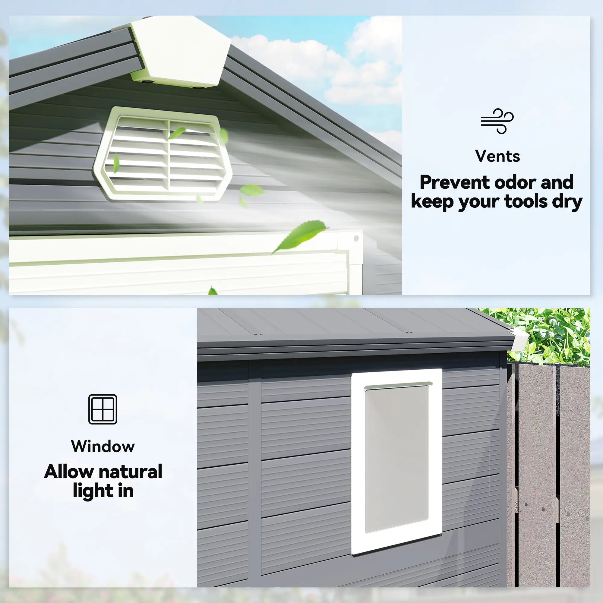 4.5' x 6' Plastic Storage Shed, Latch Door, Vents, Light Grey Sheds at Gallery Canada