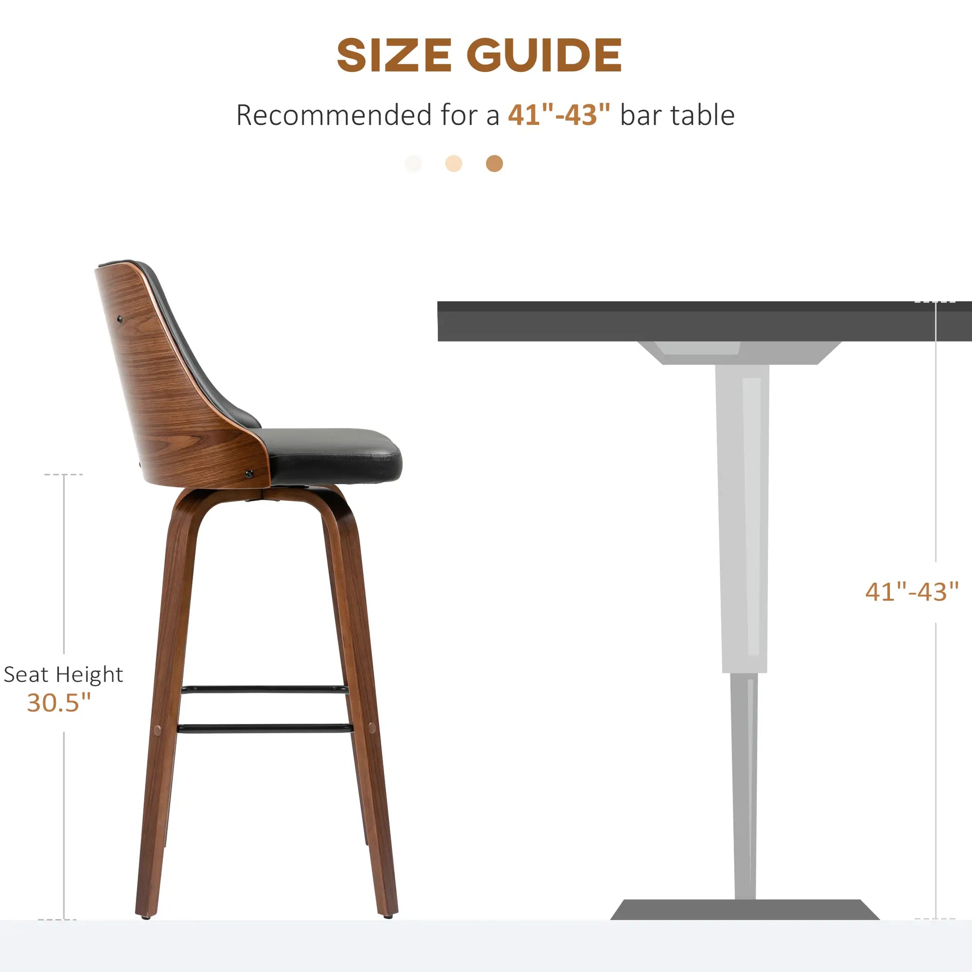 PU Leather Swivel Bar Stools, Set of 2, Solid Wood Legs, Black Bar Stools at Gallery Canada