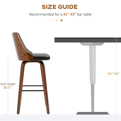 PU Leather Swivel Bar Stools, Set of 2, Solid Wood Legs, Black Bar Stools at Gallery Canada
