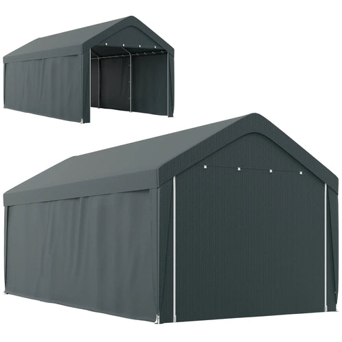 10 x 20 ft Portable Carport, 2 Roll-Up Doors, Removable Sidewalls, Dark Grey