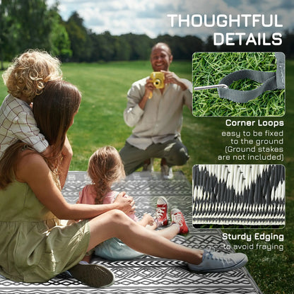 Reversible Outdoor Rug, Waterproof, 9' x 18', Boho, Grey Cream White Outdoor Reversible Rugs at Gallery Canada