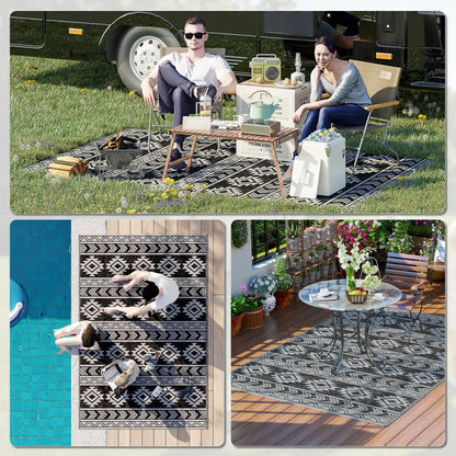 Reversible Outdoor RV Rug, Patio Mat, 6' x 9', Black & Grey Garden Decor at Gallery Canada