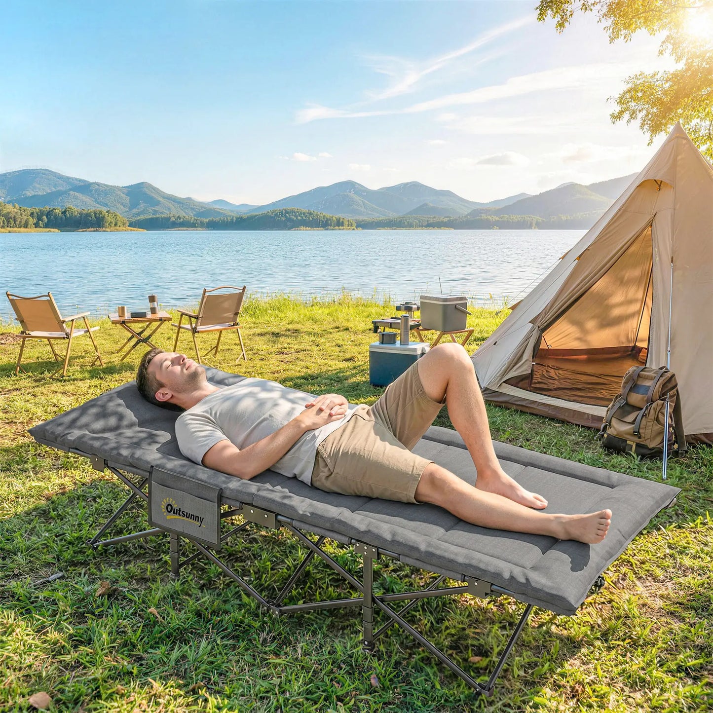 Camping Cot, 31.5" Wide, Padded Cushion, Carry Bag, Non-Slip Feet, Grey Camping Cots at Gallery Canada