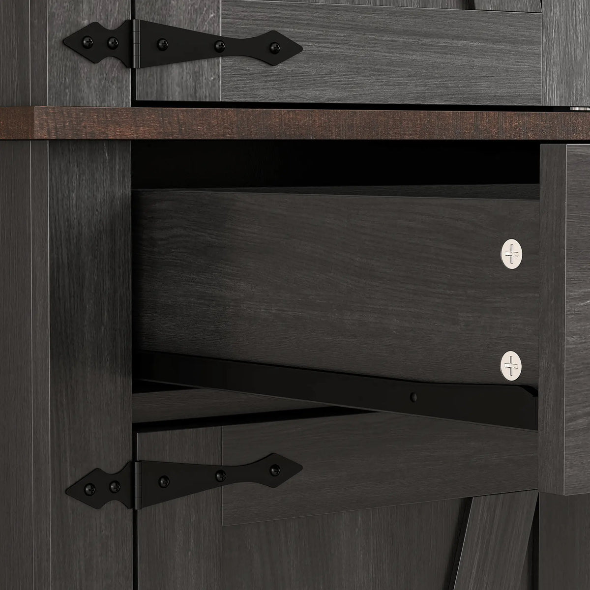 71" Tall Kitchen Cabinet, Farmhouse Pantry with Barn Doors, Drawer, Black
