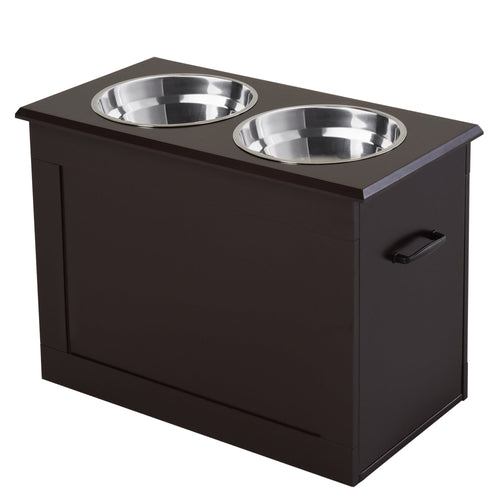 Elevated Dog Bowls for Large Dogs with Storage Dog Pet Diner Function 2 Stainless Steel Dog Bowls Elevated Base for Big-sized Dogs and Other Large Pets, Dark Brown