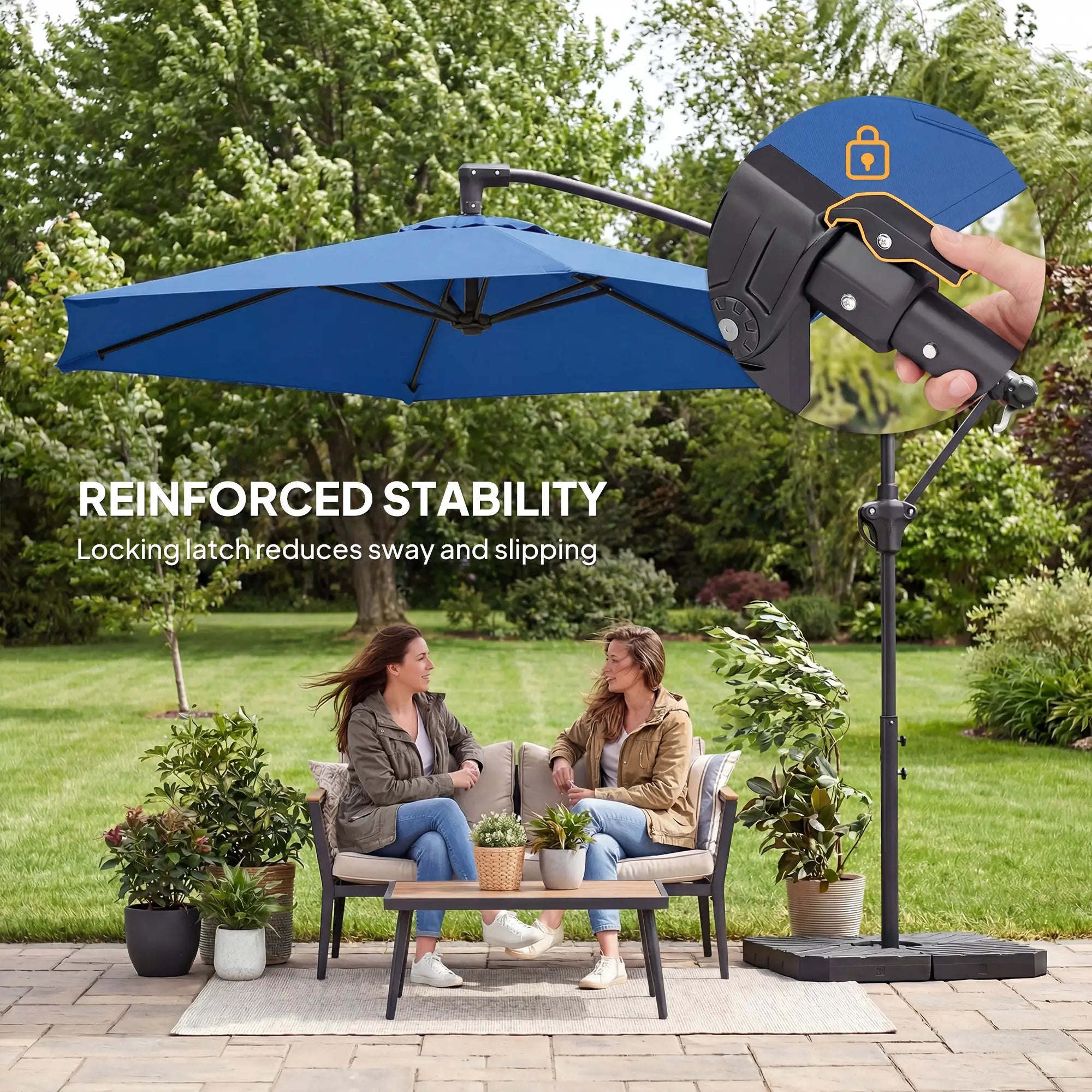 9.7 ft Offset Patio Umbrella, Water/Sand Fillable Weights, Navy Blue Offset Cantilever Umbrellas at Gallery Canada
