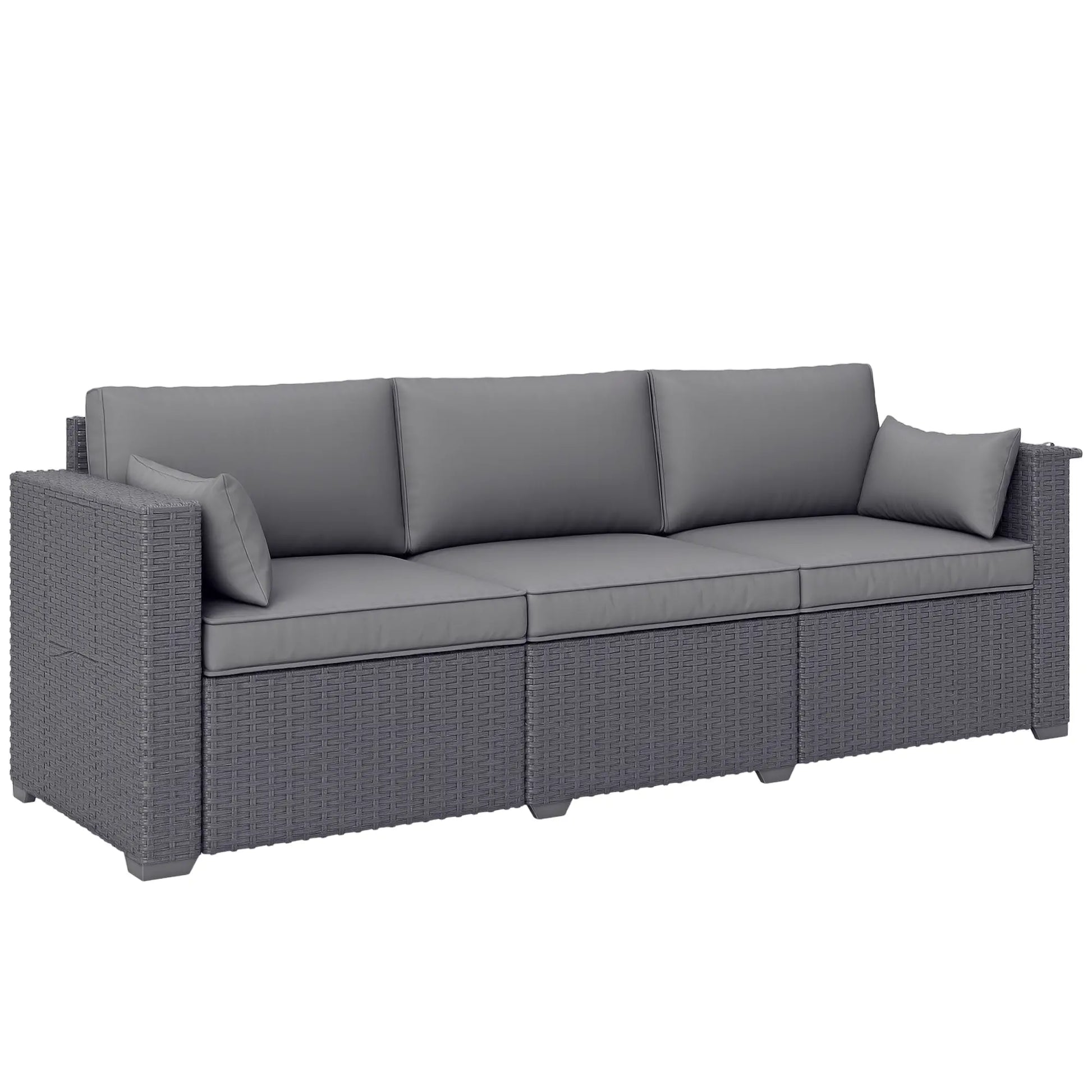 3 Seater Wicker Patio Sofa, 6" Thick Cushions, Deep Seating, Grey Patio Furniture Sets at Gallery Canada