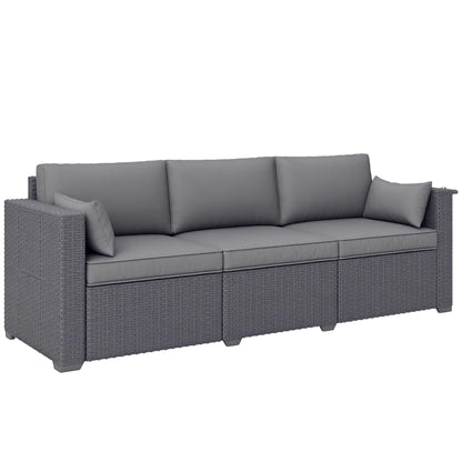 3 Seater Wicker Patio Sofa, 6" Thick Cushions, Deep Seating, Grey Patio Furniture Sets at Gallery Canada