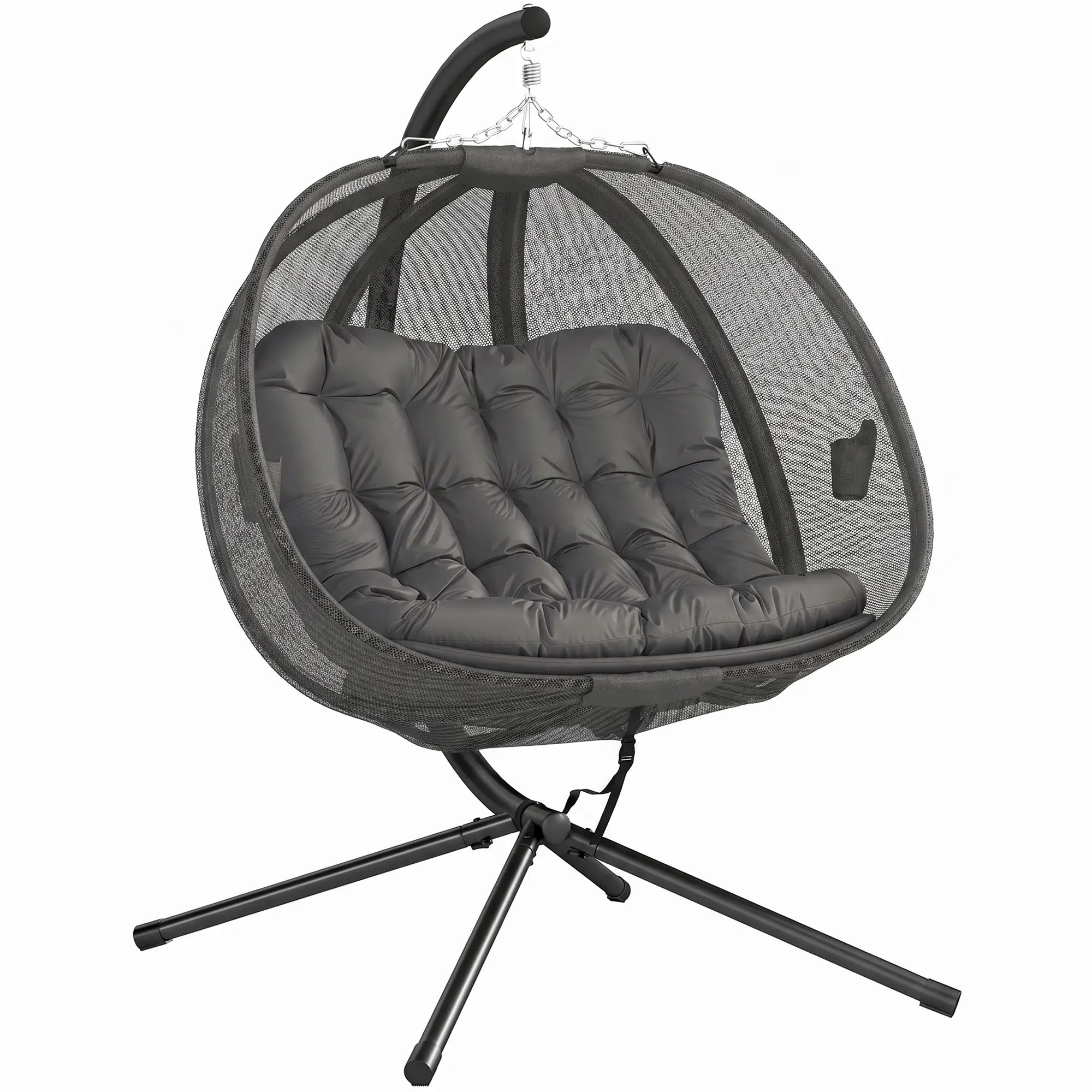 Double Egg Chair with Stand, 2 Person Hanging Swing, Grey Patio Swings with Stand at Gallery Canada