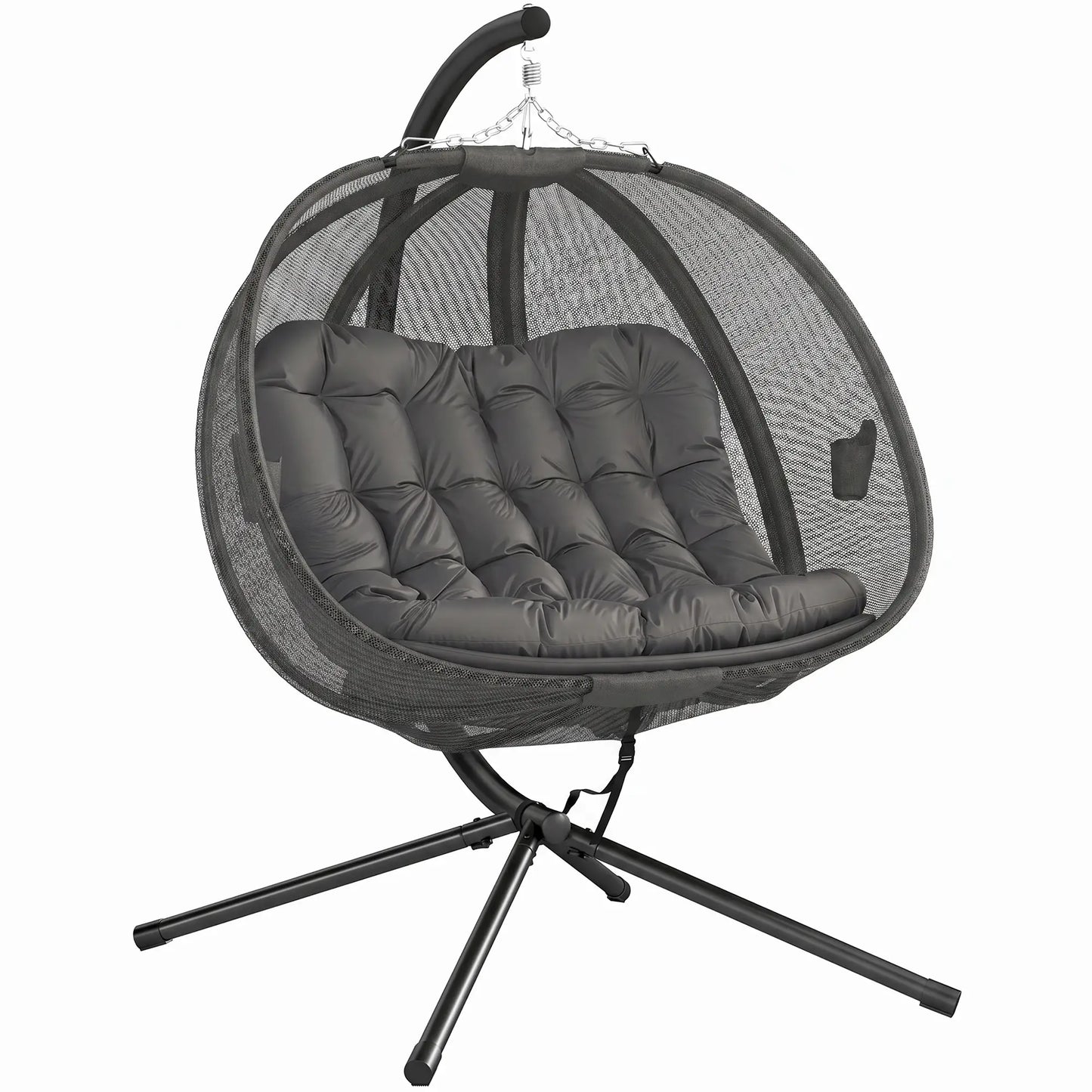 Double Egg Chair with Stand, 2 Person Hanging Swing, Grey Patio Swings with Stand at Gallery Canada