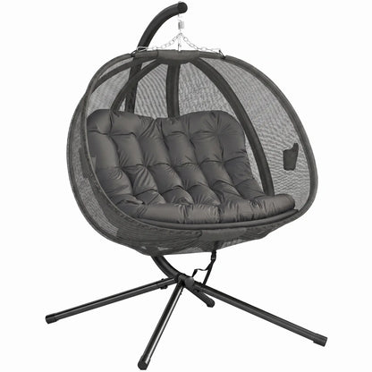 Double Egg Chair with Stand, 2 Person Hanging Swing, Grey Patio Swings with Stand at Gallery Canada