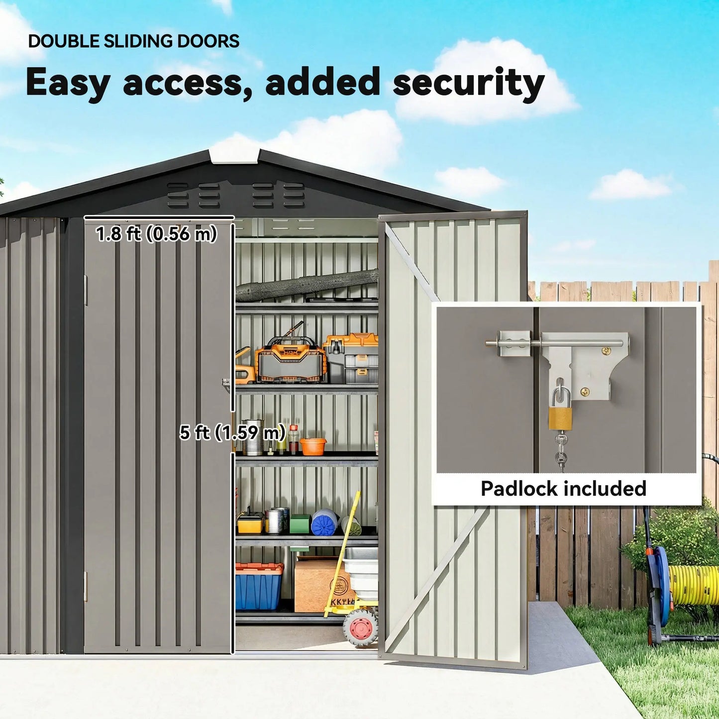 6.5' x 4' Outdoor Storage Shed, Metal Garden Shed, Light Grey Sheds at Gallery Canada