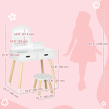 Kids Vanity Set With Mirror, Stool, Drawers, White Kids Bedroom Furniture at Gallery Canada