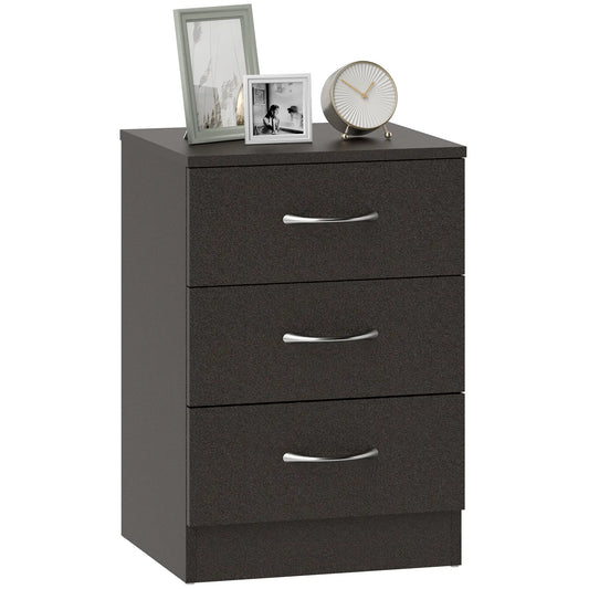 Modern Night Stand, 3 Drawers, Metal Rail, Dark Brown Bedside Tables Dark Brown at Gallery Canada