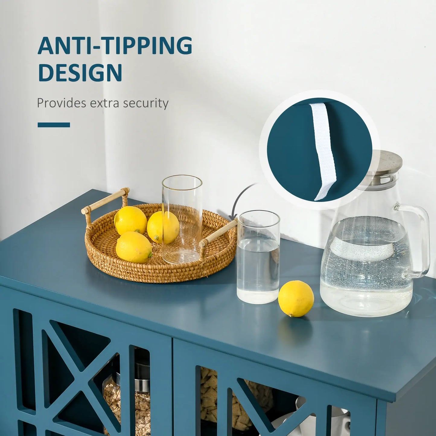 Modern Storage Cabinet with Fretwork Doors, Shelf, Blue Storage Cabinets at Gallery Canada