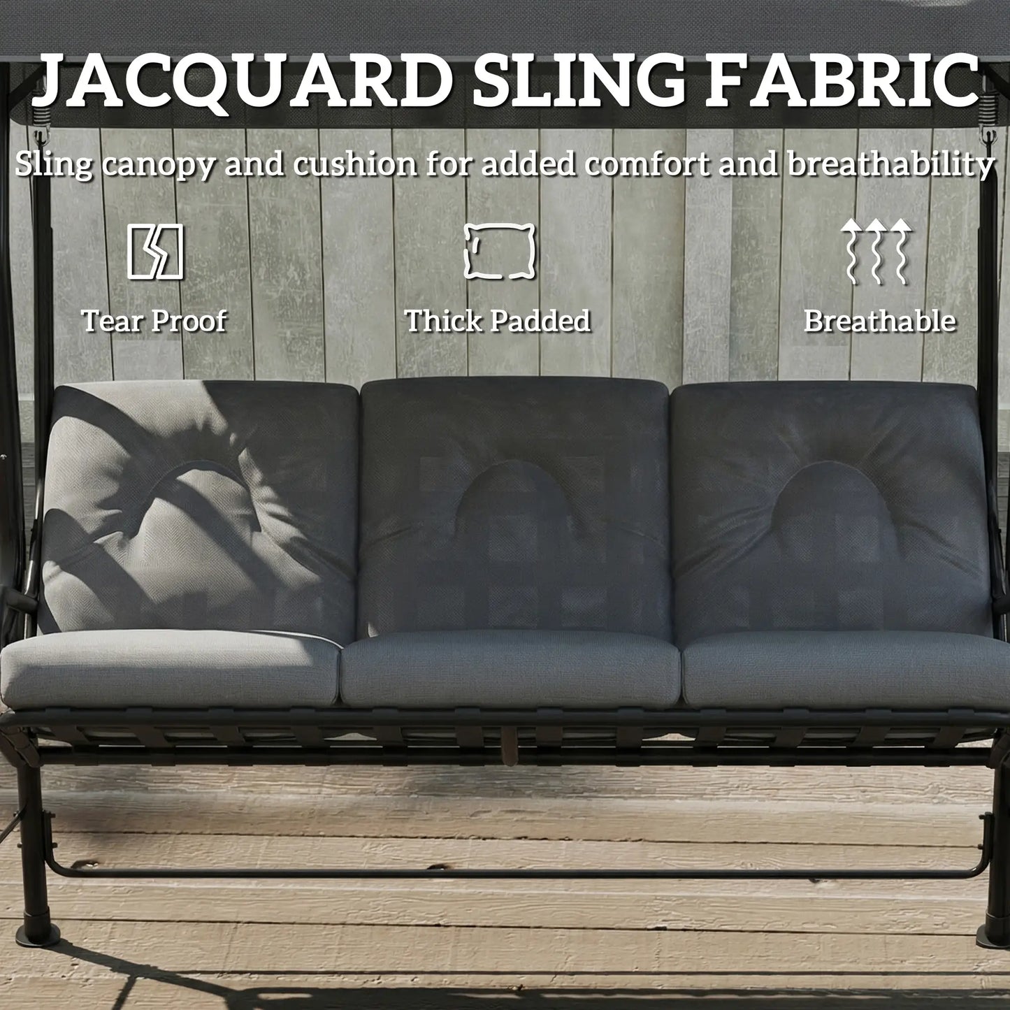 3-Person Patio Swing Chair with Canopy, Light Grey Porch Swings with Canopy at Gallery Canada