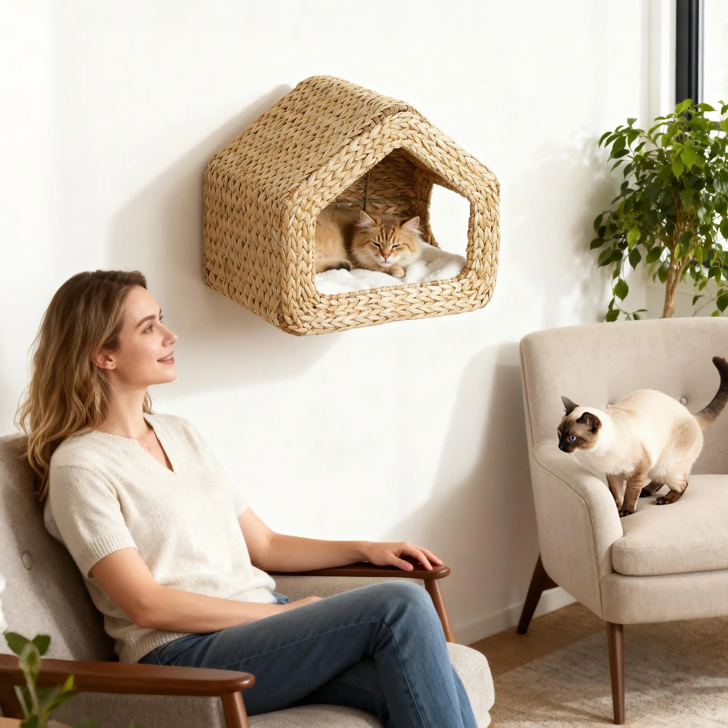 Cat Wall Shelf, Wall Mounted Cat House, Washable Cushion, Natural Cat Climbing Wall at Gallery Canada