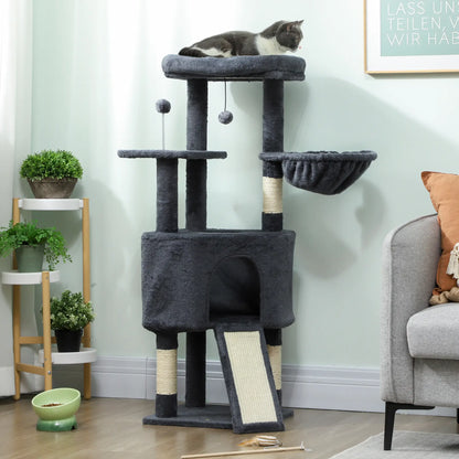 47 Inch Cat Tree, Condo, Bed, Scratching Posts, Hammock, Dark Grey Cat Trees at Gallery Canada
