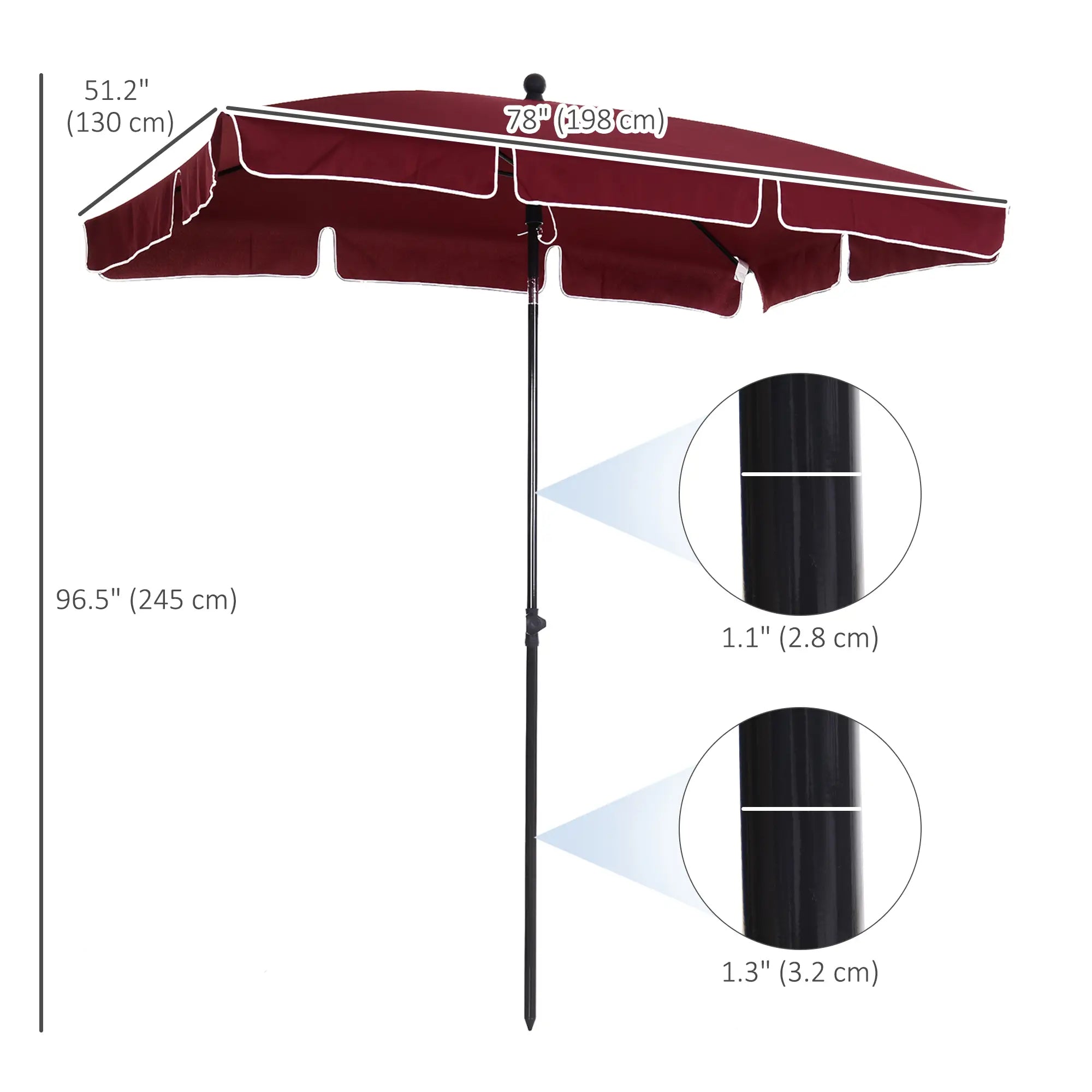 6.5x4ft Rectangle Patio Umbrella, Tilt Adjustable, Wine Red Sun Umbrellas at Gallery Canada