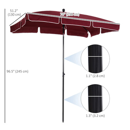 6.5x4ft Rectangle Patio Umbrella, Tilt Adjustable, Wine Red Sun Umbrellas at Gallery Canada