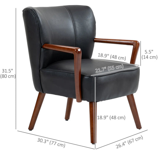 Accent Chair, Modern Armchair, Faux Leather Upholstered with Wood Legs, Black Accent Chairs Black at Gallery Canada
