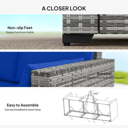 3-Seater Outdoor Sofa with Cushions, PE Rattan, Blue Patio Furniture Sets at Gallery Canada