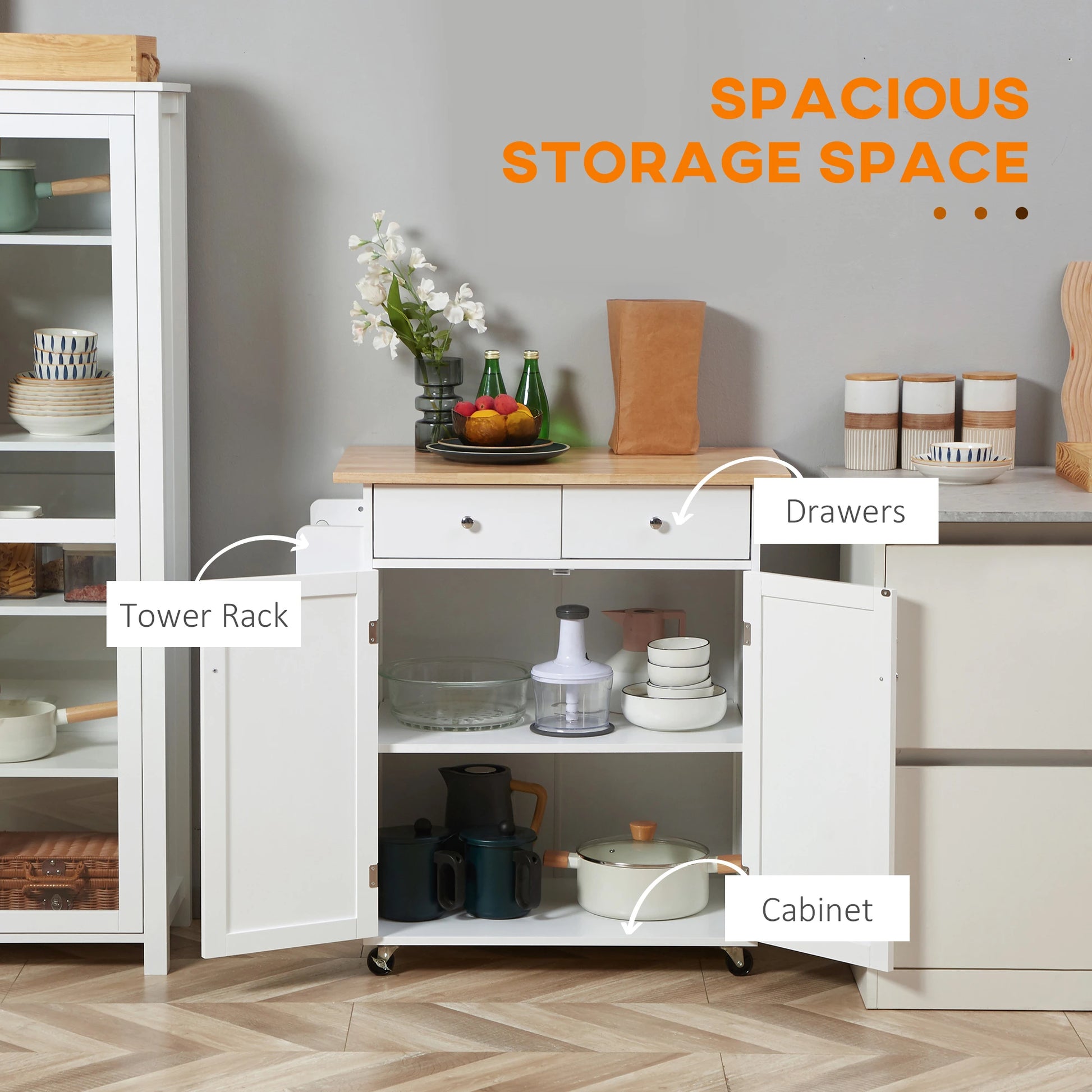 Rolling Kitchen Island with Storage, Adjustable Shelf, White Kitchen Islands & Kitchen Carts at Gallery Canada