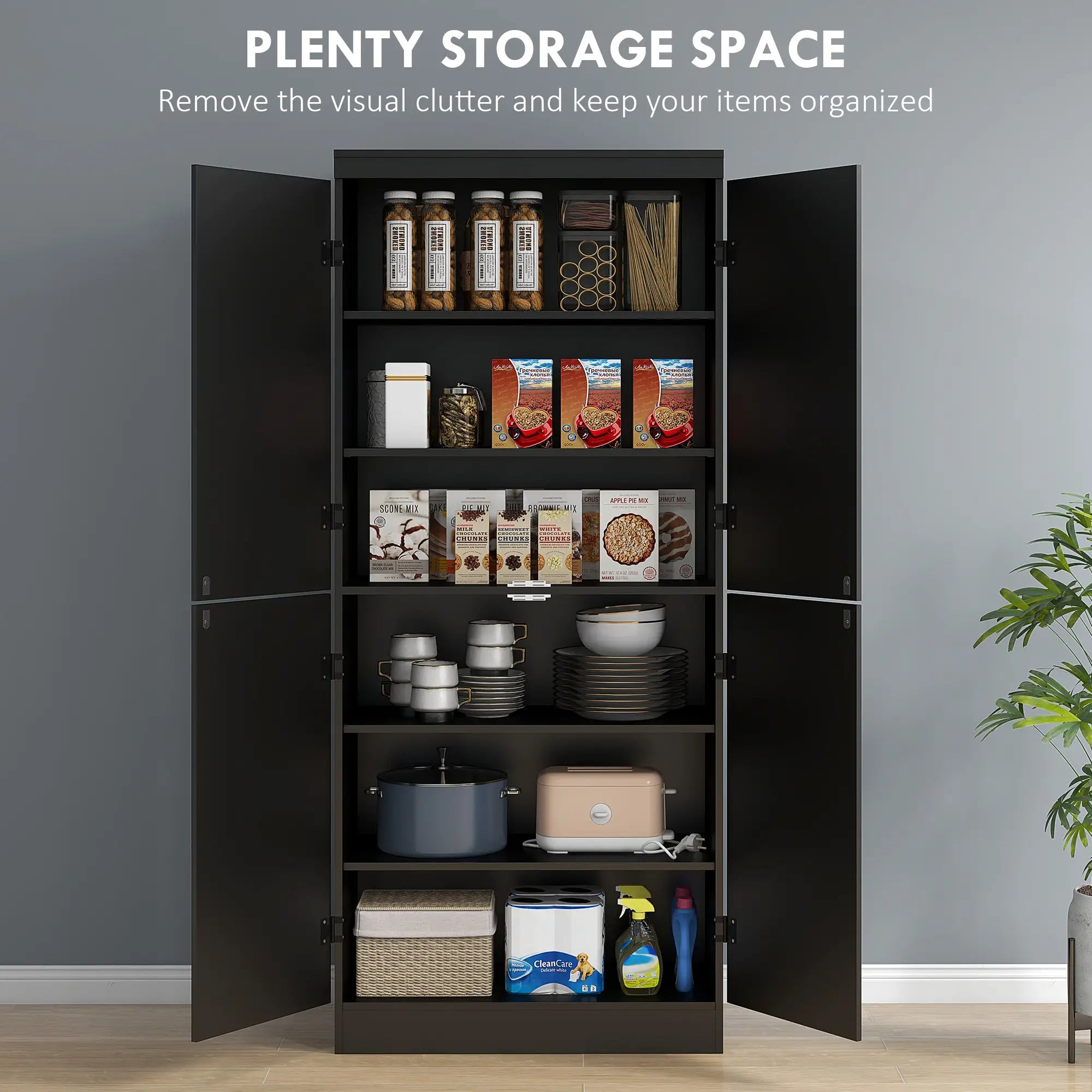 4-Door Storage Cabinet, Adjustable Shelves, 70