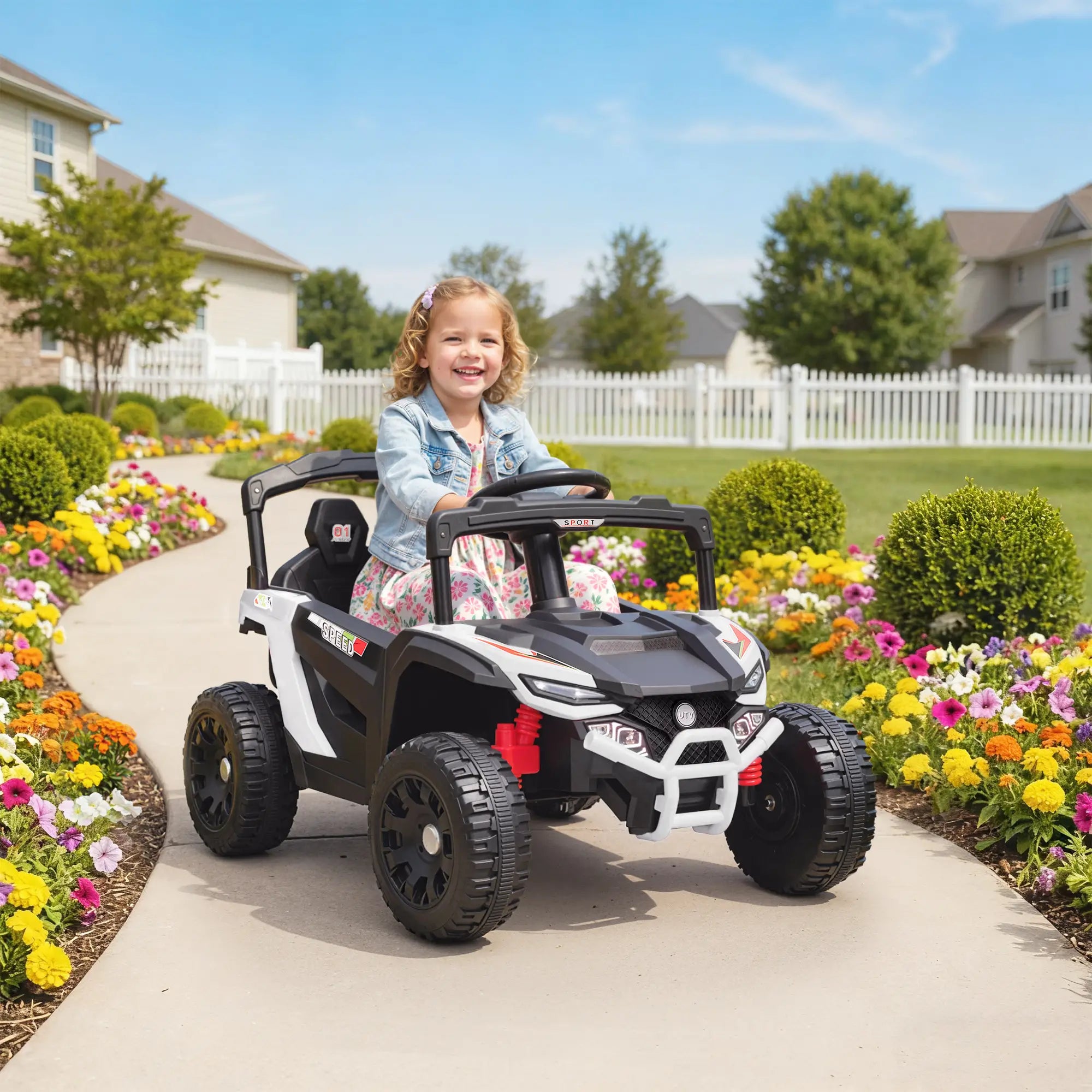 12V Kids Ride On Truck, Dual Motors, Rear Suspension, Remote Control, White Electric Toy Cars at Gallery Canada