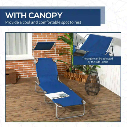 Outdoor Lounge Chair, Adjustable Folding Chaise With Sun Shade, Blue Lounger Chairs at Gallery Canada