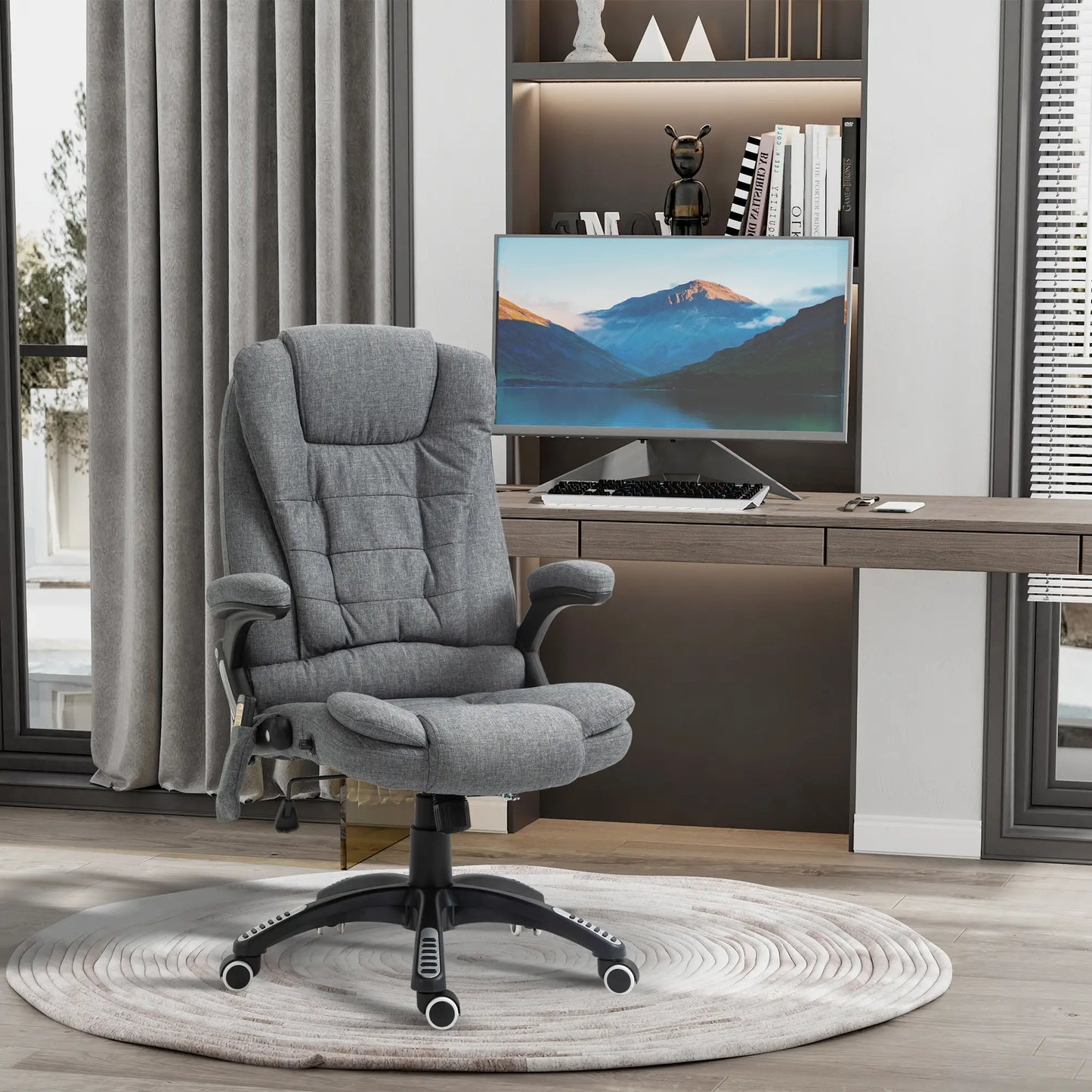 6 Point Vibrating Massage Chair, High Back Executive, Reclining, Swivel Wheels, Grey Massage Chairs at Gallery Canada