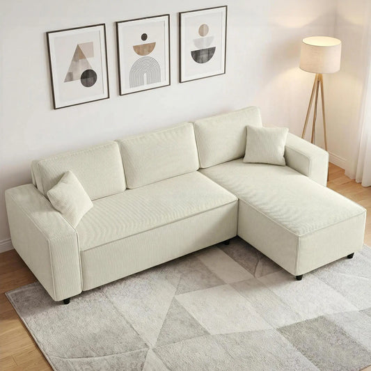 Corner Sofa, L-Shaped Sectional, Corduroy, Pocket Spring, Cream White Sofas & Reclining Chairs Cream at Gallery Canada