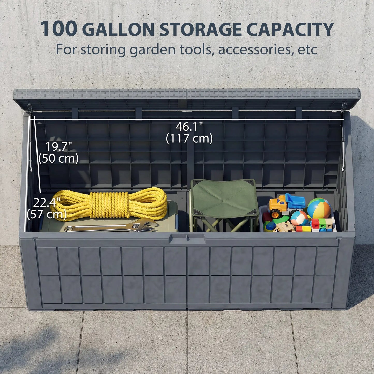 100 Gallon Resin Deck Box, Waterproof Lockable Outdoor Storage Patio Storage Boxes at Gallery Canada