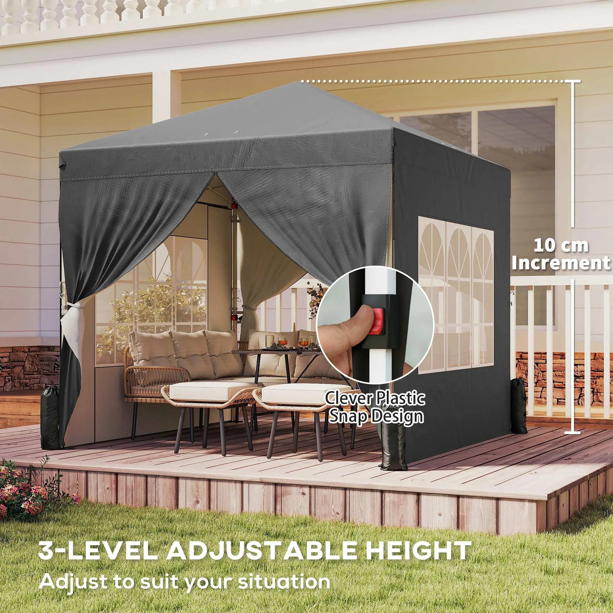8.2 x 8.2 ft Pop Up Canopy Tent, 4 Sidewalls, UPF 50+, Sandbags, Dark Grey Pop Up Canopies at Gallery Canada