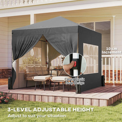 8.2 x 8.2 ft Pop Up Canopy Tent, 4 Sidewalls, UPF 50+, Sandbags, Dark Grey Pop Up Canopies at Gallery Canada