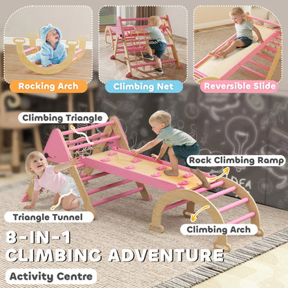 8-in-1 Pikler Triangle Set, Foldable Wooden Climbing Toys, Pink Kids Gym & Playmats at Gallery Canada