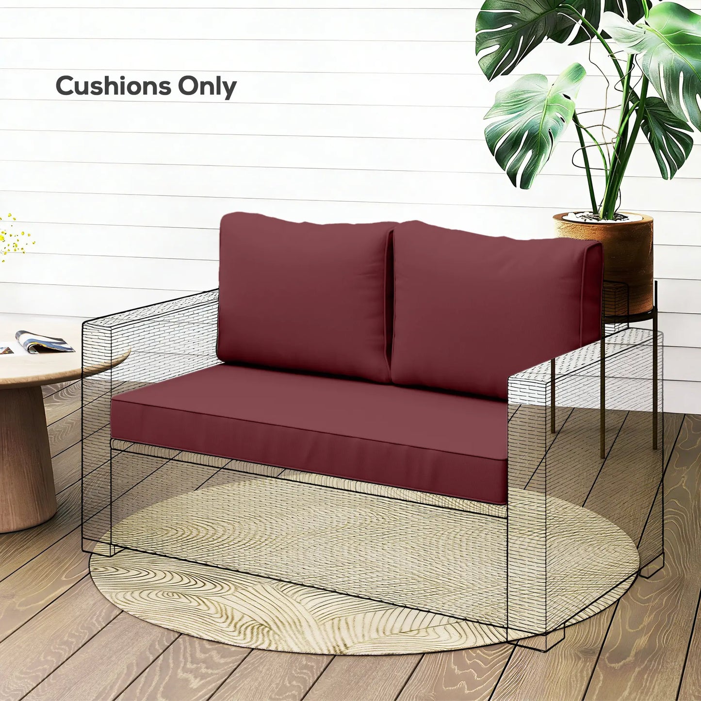 Outdoor Seat Cushions With Backrest, Loveseat Double Sofa, Wine Red Patio Chair Cushions at Gallery Canada