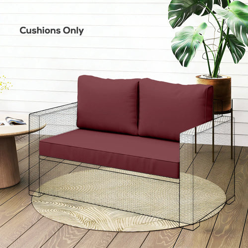 Outdoor Seat Cushions With Backrest, Loveseat Double Sofa, Wine Red