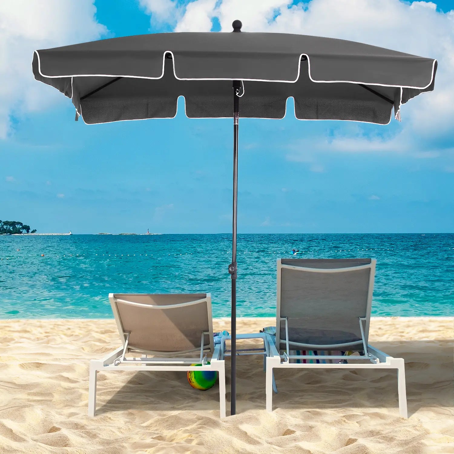 6.5x4ft Rectangle Patio Umbrella, Aluminum Tilt Adjustable, Grey Sun Umbrellas at Gallery Canada