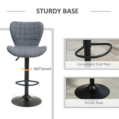 Adjustable Swivel Bar Stools Set of 2, Linen Fabric, Grey Bar Stools at Gallery Canada