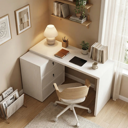 L Shaped Computer Desk, 3 Drawers, White Wood Grain, White Computer Desks at Gallery Canada