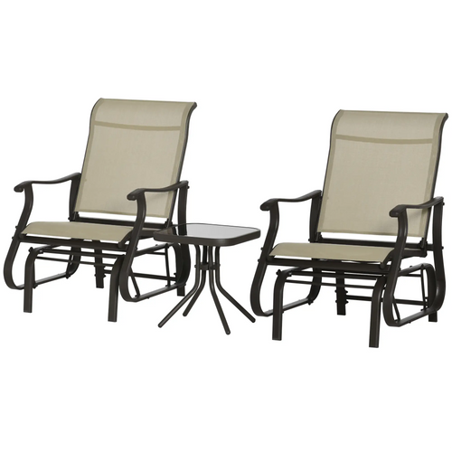 3PCs Gliding Rocking Chair, Bistro Tea Table Set, Grey