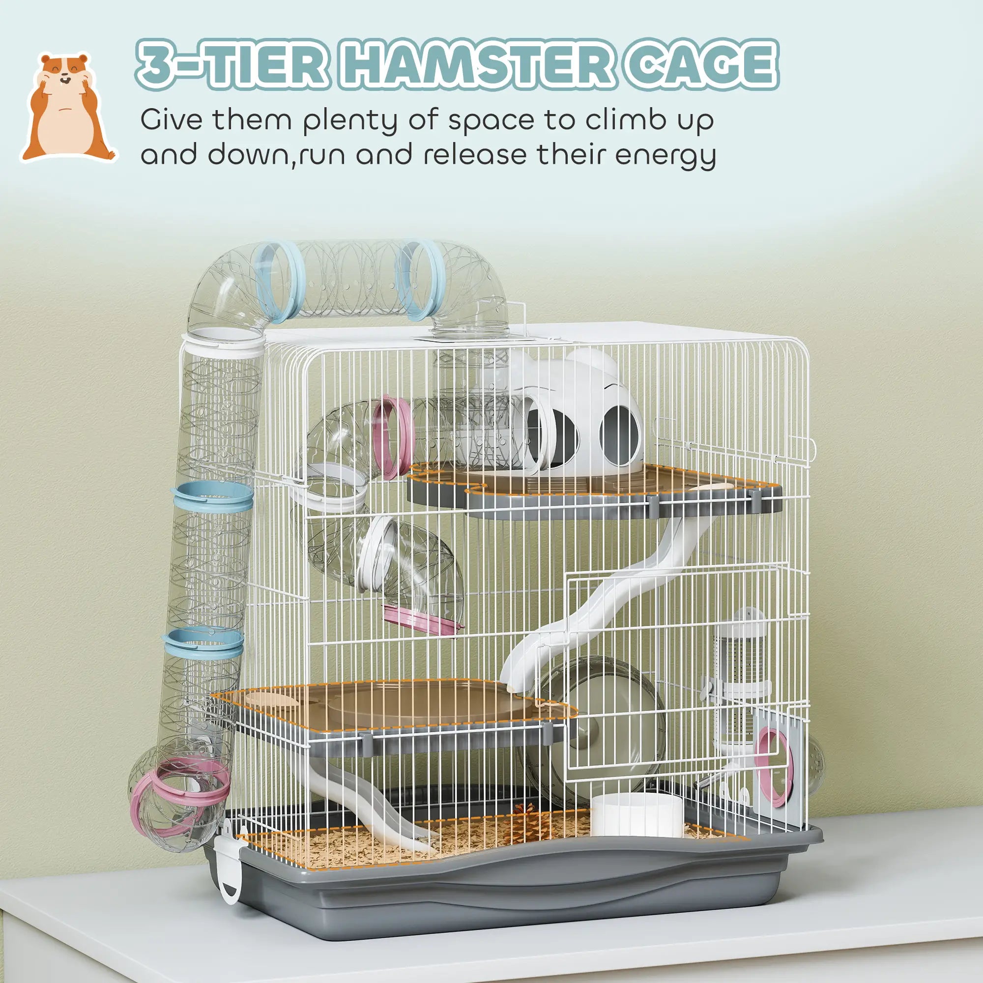 3-Tier Hamster Cage With Exercise Wheels, Grey Hamster Cages at Gallery Canada